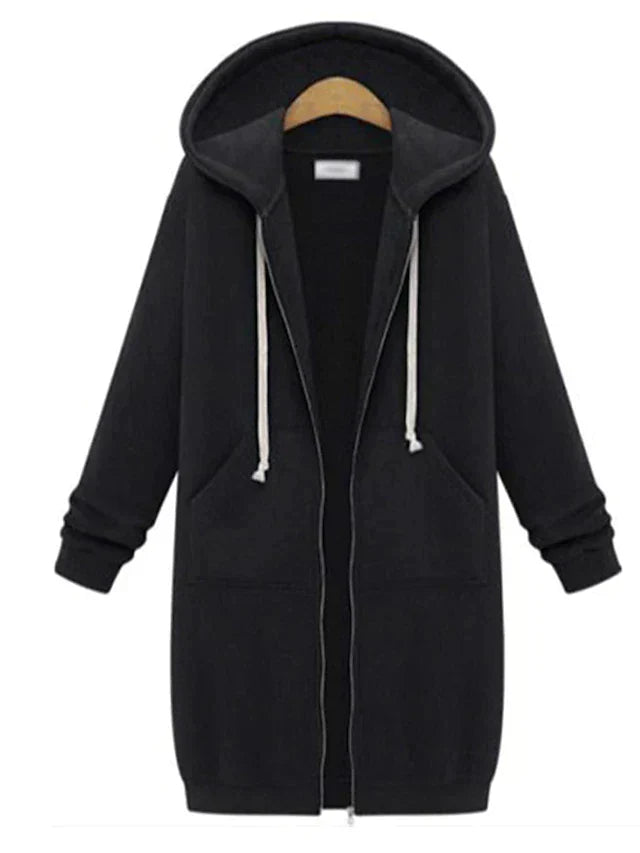 Warm Cozy Women’s Zip-Up Hoodie - Longline, For Cold Days Black - Tophatter Daily Deals