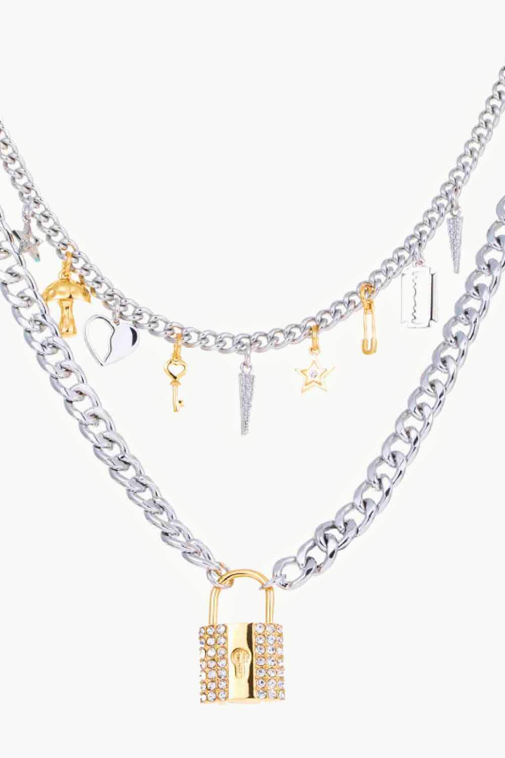 5-Piece Wholesale Lock Pendant Double-Layered Necklace Gold Silver One Size Necklaces - Tophatter Daily Deals