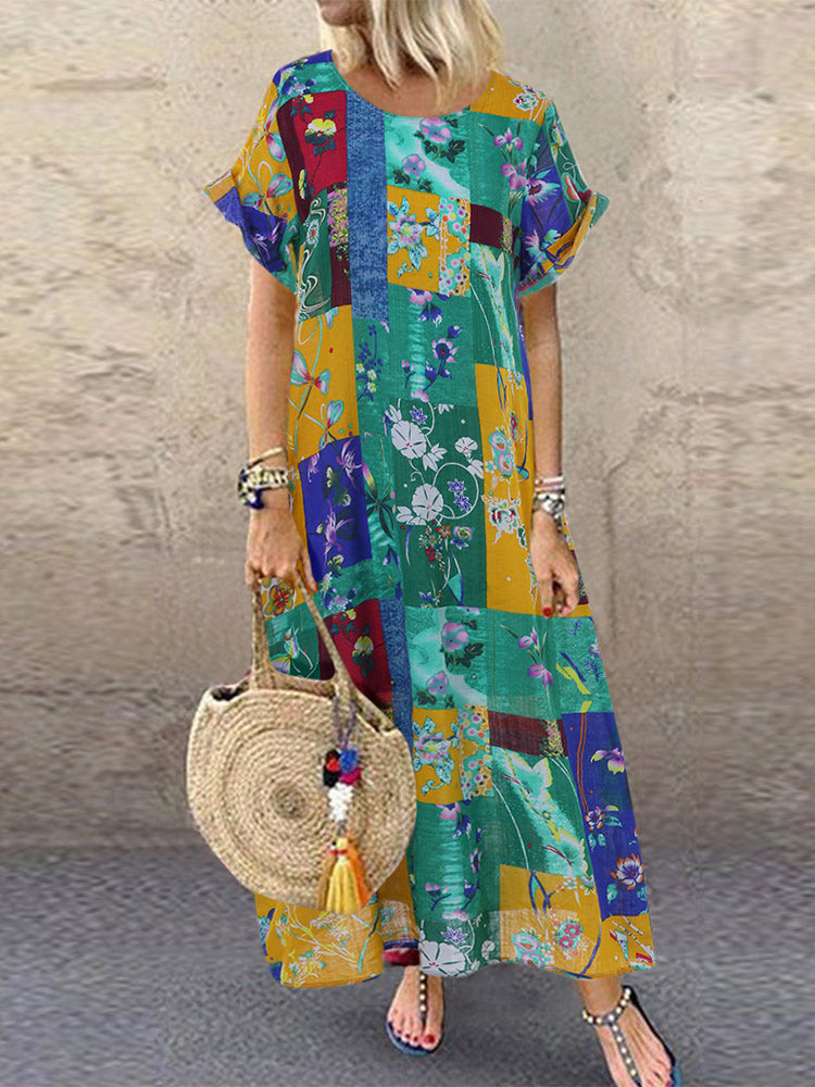Bohemian Print Short Sleeve Summer Plus Size Dress Maxi Dresses - Tophatter Daily Deals