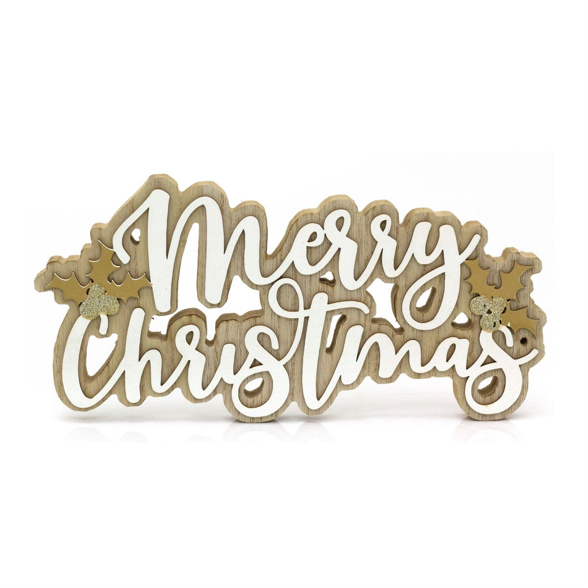 Merry Christmas Wooden Word Block | Festive Freestanding Wooden Letter Sign 30cm Ornament - Tophatter Daily Deals