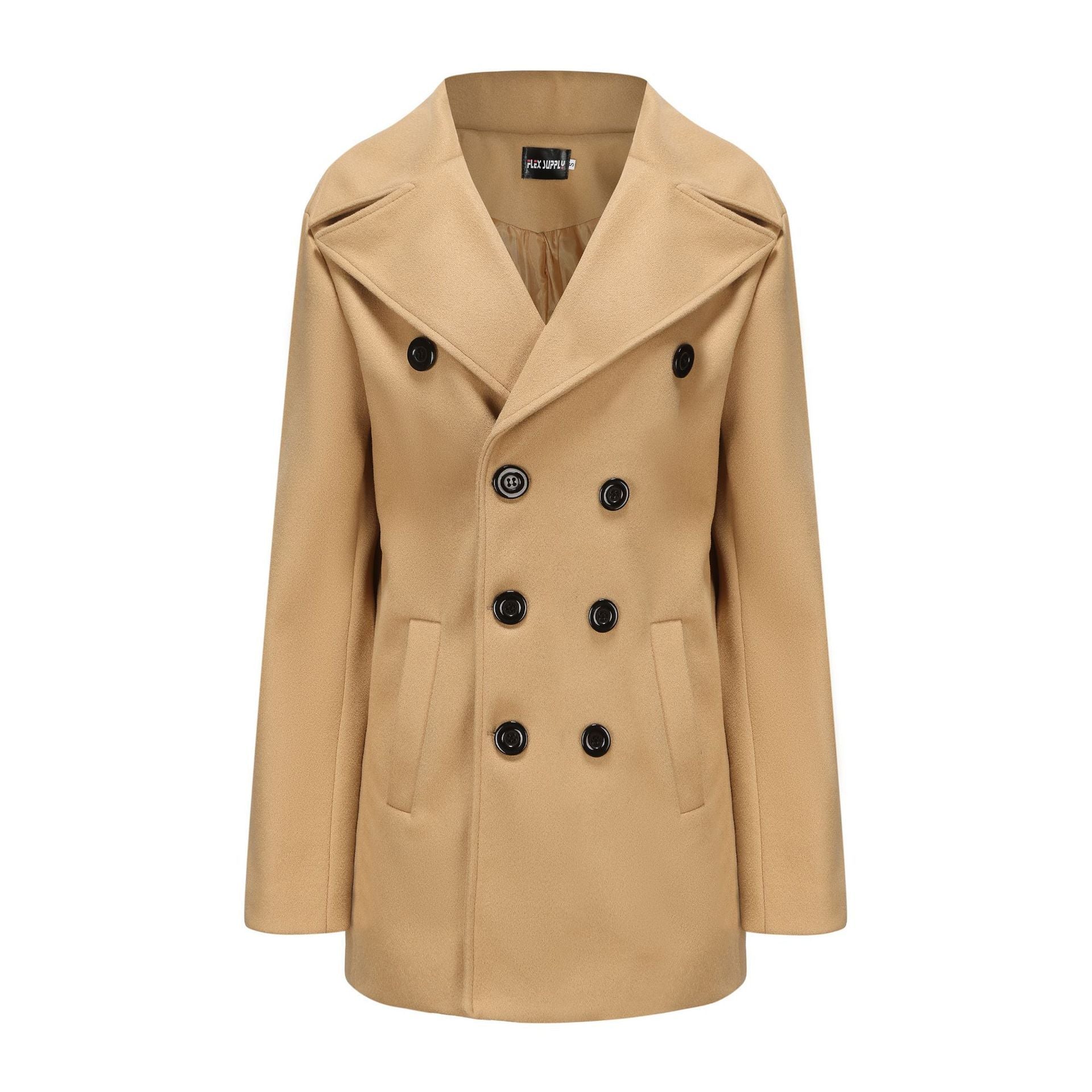 Warm Men's Wool Coat - Double Breasted, Structured For Winter Khaki 3D Changing Face Moving Picture Frame - Tophatter Daily Deals