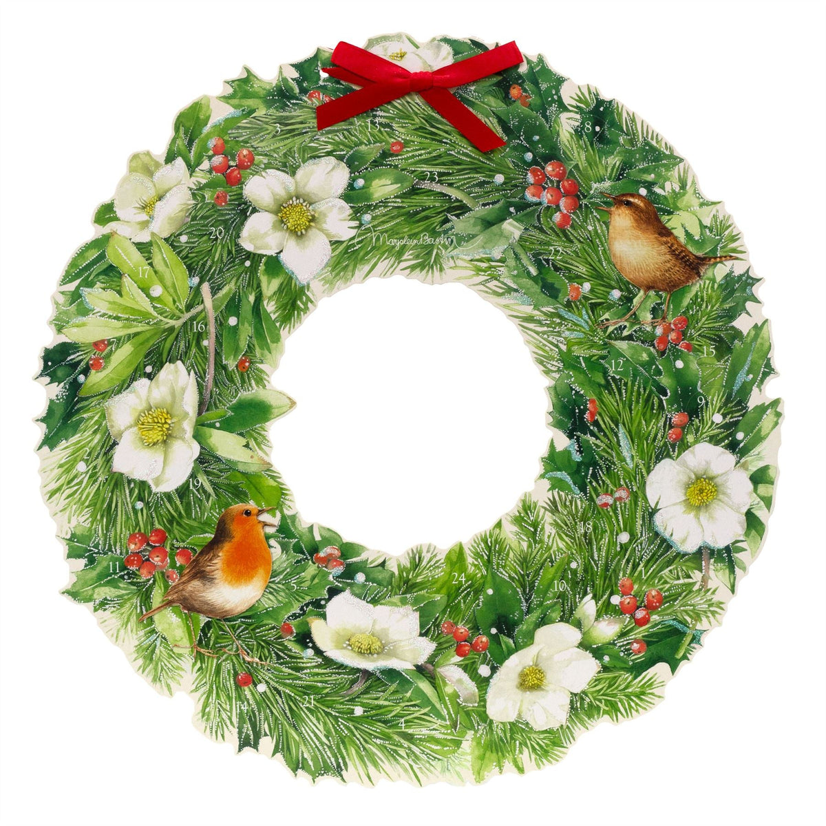Winter Robin & Holly Wreath Advent Calendar | Large Christmas Advent Calendar Advent Calendar - Tophatter Daily Deals