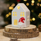 White Ceramic LED Christmas House with Gonk | Light Up Festive Decoration - 11cm Ornament - Tophatter Daily Deals