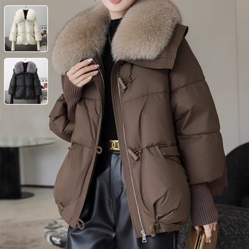 Insulating Women's Puffer Jacket - Short Boxy Fur Collar 3D Changing Face Moving Picture Frame - Tophatter Daily Deals