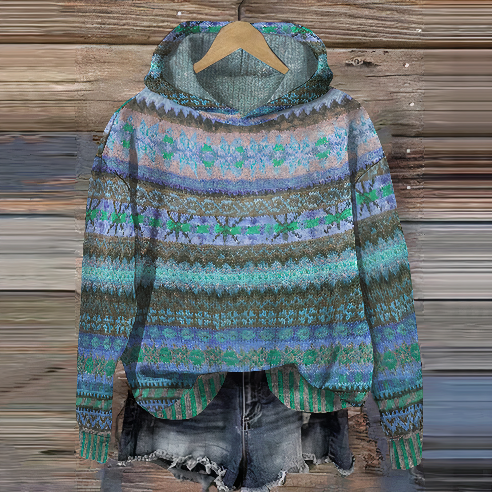 Warm Cozy Women’s Hoodie - Vintage Knit Pattern, Casual Blue - Tophatter Daily Deals