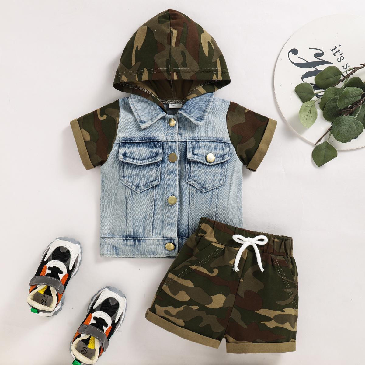 Boys' Summer Hooded Children's Casual Camouflage Shorts Army Green 0 - Tophatter Daily Deals