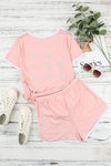 Graphic Tee and Drawstring Shorts Loungewear Set Loungewear Sets - Tophatter Daily Deals