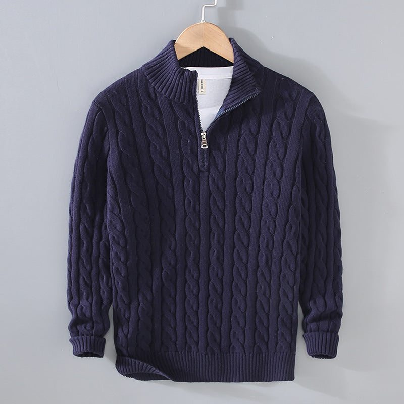 Warm Men Cable Knit Sweater - Half Zip, Cotton, Casual Dark Blue 3D Changing Face Moving Picture Frame - Tophatter Daily Deals