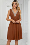 Pocketed V-Neck Wide Strap Dress Caramel Casual Dresses - Tophatter Daily Deals