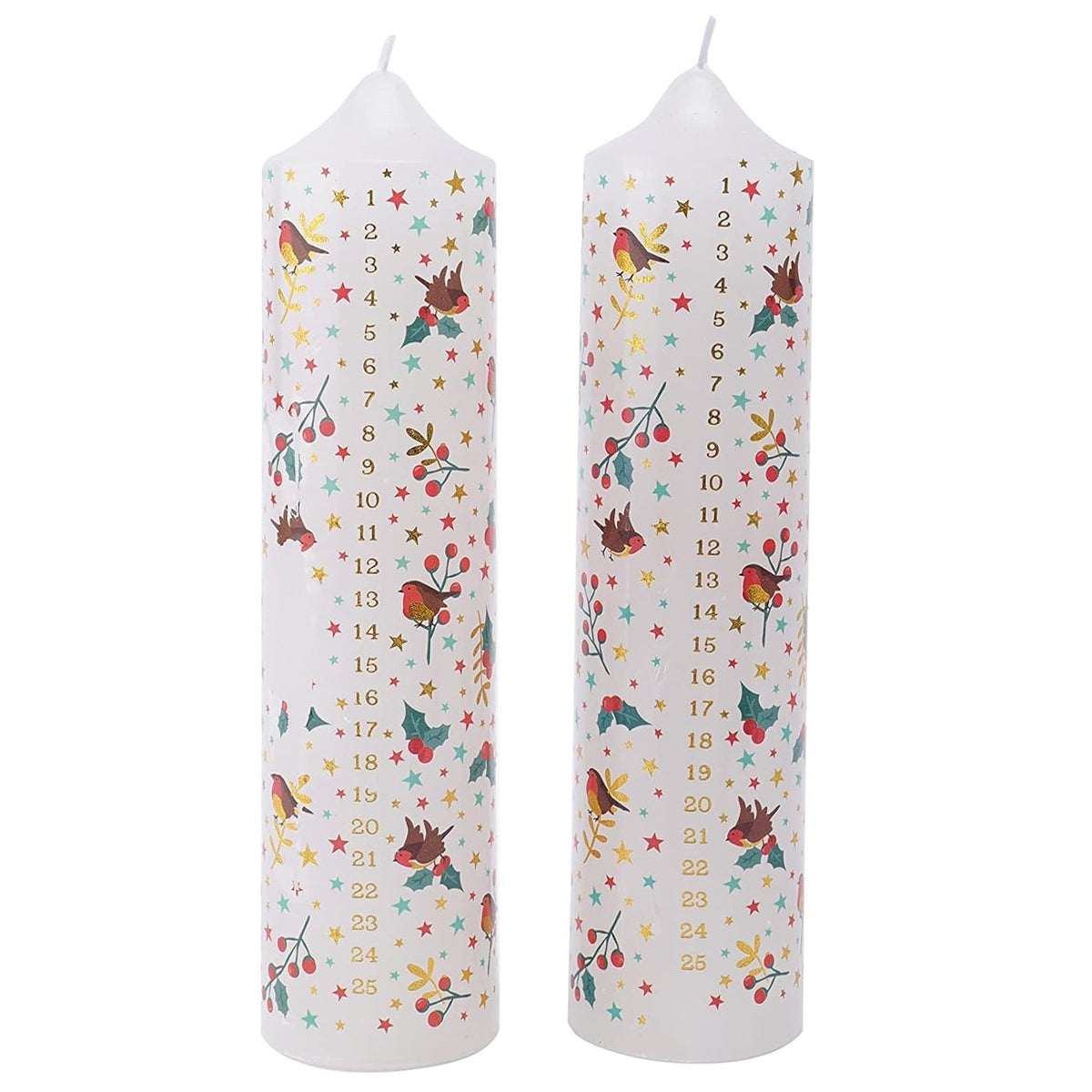 Set of 2 Deck The Halls Christmas Advent Candles | Christmas Pillar Candles Advent Candle - Tophatter Daily Deals