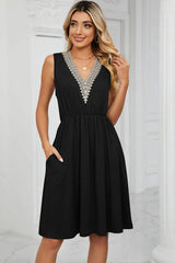 Pocketed V-Neck Wide Strap Dress Casual Dresses - Tophatter Daily Deals