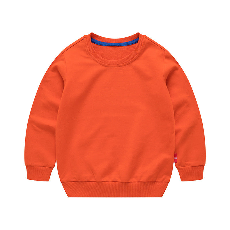 Boys Korean Round Neck Solid Color Loose Long Sleeve Pullover Orange 7 - Tophatter Daily Deals