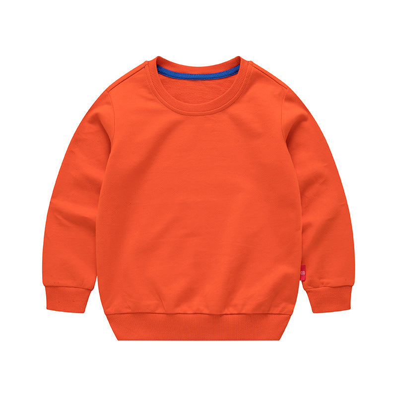 Boys Korean Round Neck Solid Color Loose Long Sleeve Pullover Orange 7 - Tophatter Daily Deals