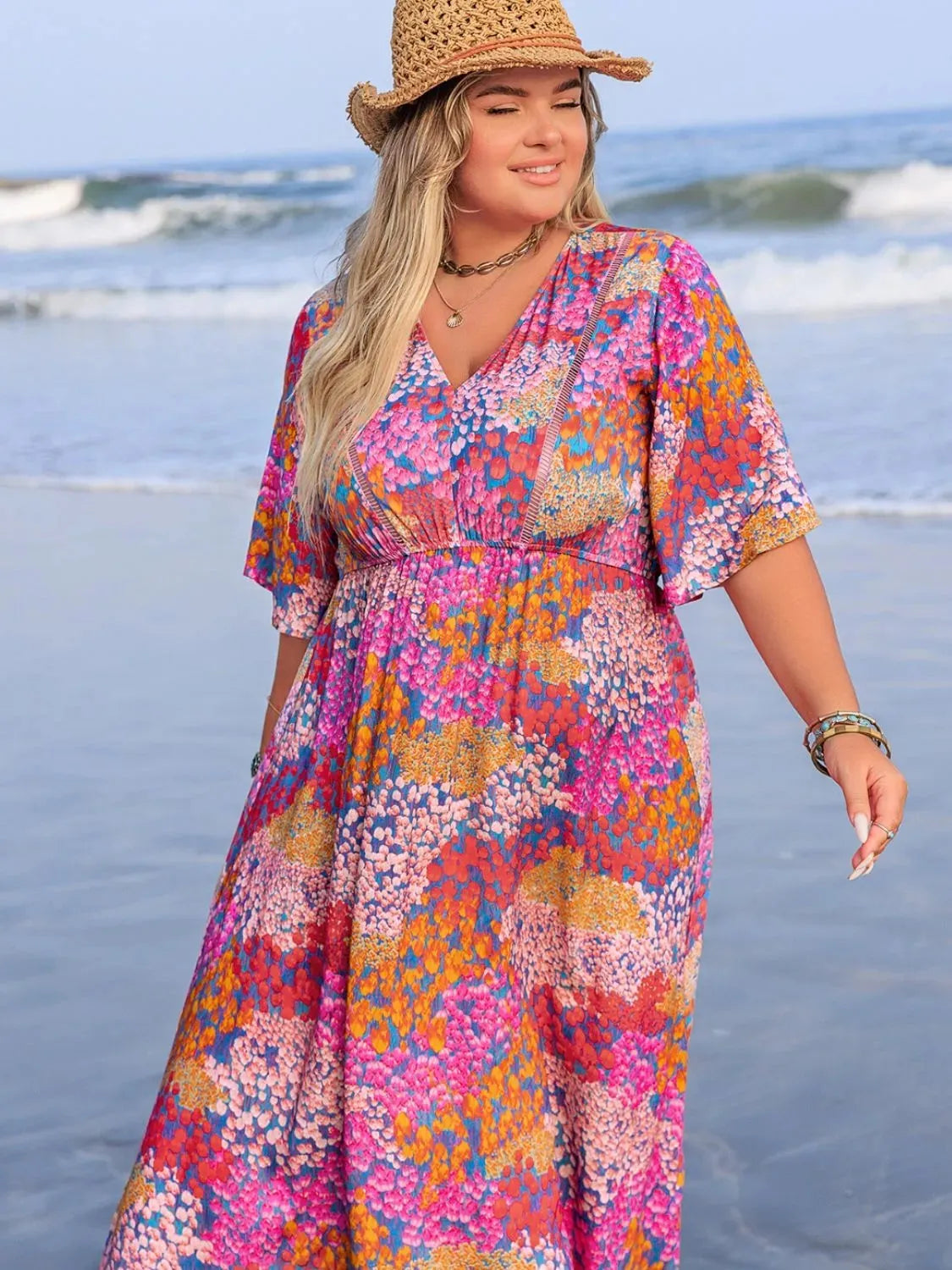 Plus Size Slit Printed Half Sleeve Dress Casual Dresses - Tophatter Daily Deals