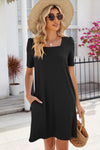 Pocketed Square Neck Short Sleeve Dress Casual Dresses - Tophatter Daily Deals