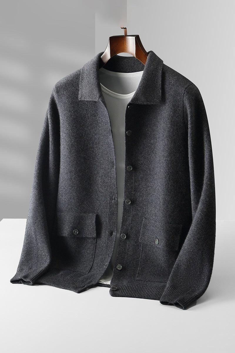 Warm Classic Men's Polo Cardigan - Wool, Button, Autumn Dark Gray 3D Changing Face Moving Picture Frame - Tophatter Daily Deals
