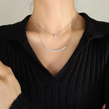 Titanium Steel Double-Layered Necklace Silver One Size Necklaces - Tophatter Daily Deals