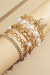 Gold 5Pcs Pearl Heart Diamond Bracelet Set Bracelets - Tophatter Daily Deals