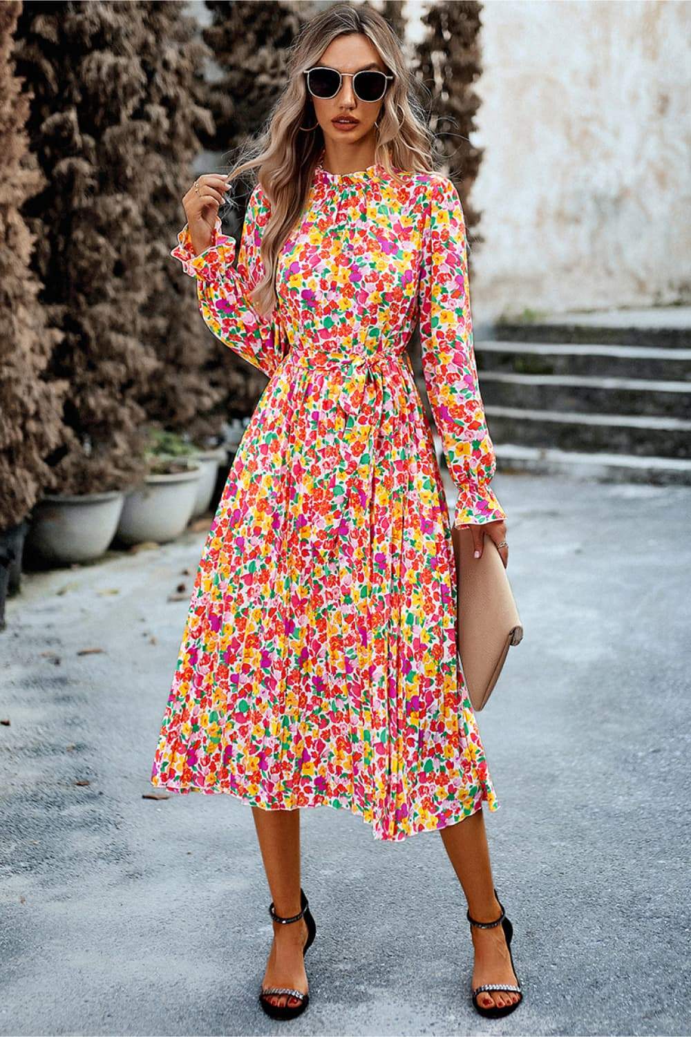 Ruffle Collar Flounce Sleeve Dress Multicolor Casual Dresses - Tophatter Daily Deals