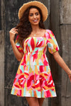 Multicolored Square Neck Smocked Mini Dress Multicolor Casual Dresses - Tophatter Daily Deals