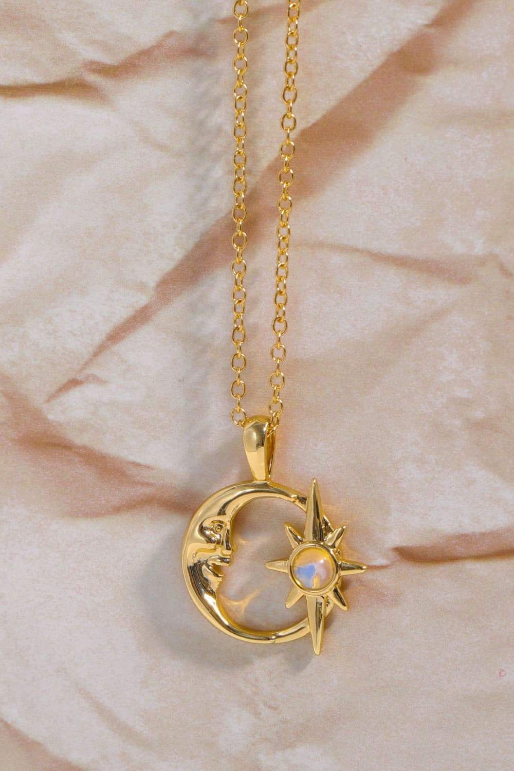 Copper 14K Gold-Plated Moon & Star Shape Pendant Necklace Necklaces - Tophatter Daily Deals