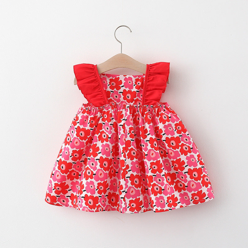 Baby Girl Flounced Sleeve Dress Free Bamboo Basket Satchel 0 - Tophatter Daily Deals