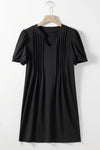 Pin-Tuck Notched Short Sleeve Dress Casual Dresses - Tophatter Daily Deals