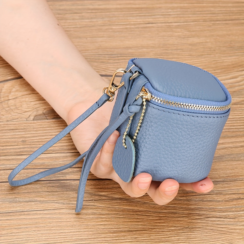 Mini Leather Bucket Coin Purse with Wrist Strap Denim Blue Handbags & Wallets - Tophatter Daily Deals