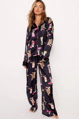 Black Western Cowgirl Boots Printed Satin Long Pajama Set Loungewear & Sleepwear/Sleepwear - Tophatter Daily Deals