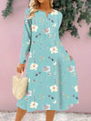 Floral Notched Long Sleeve Midi Dress Casual Dresses - Tophatter Daily Deals