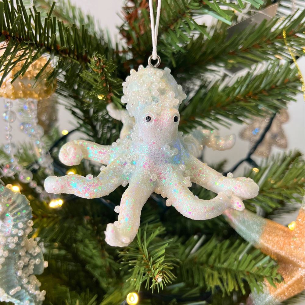 Pale Blue Octopus Christmas Bauble | Resin Sea Creature Tree Ornament - 9cm Baubles - Tophatter Daily Deals