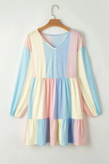 Color Block Long Sleeve Mini Dress Casual Dresses - Tophatter Daily Deals