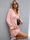 Frill V-Neck Flounce Sleeve Ruffle Hem Dress Blush Pink Casual Dresses - Tophatter Daily Deals