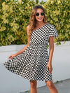 Checkered Single Shoulder Mini Dress Casual Dresses - Tophatter Daily Deals