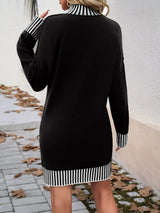 Striped Mock Neck Long Sleeve Sweater Dress Casual Dresses - Tophatter Daily Deals