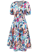 Ruched Printed Surplice Short Sleeve Dress Casual Dresses - Tophatter Daily Deals