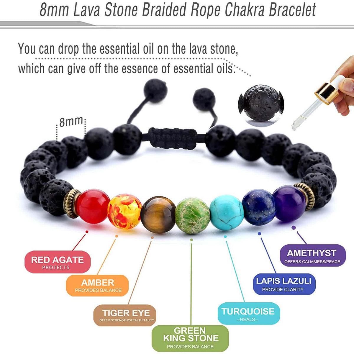 8mm Lava Rock 7 Chakras Braided Bracelet Bracelets - Tophatter Daily Deals