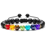8mm Lava Rock 7 Chakras Braided Bracelet Matte Black Agate Bracelets - Tophatter Daily Deals