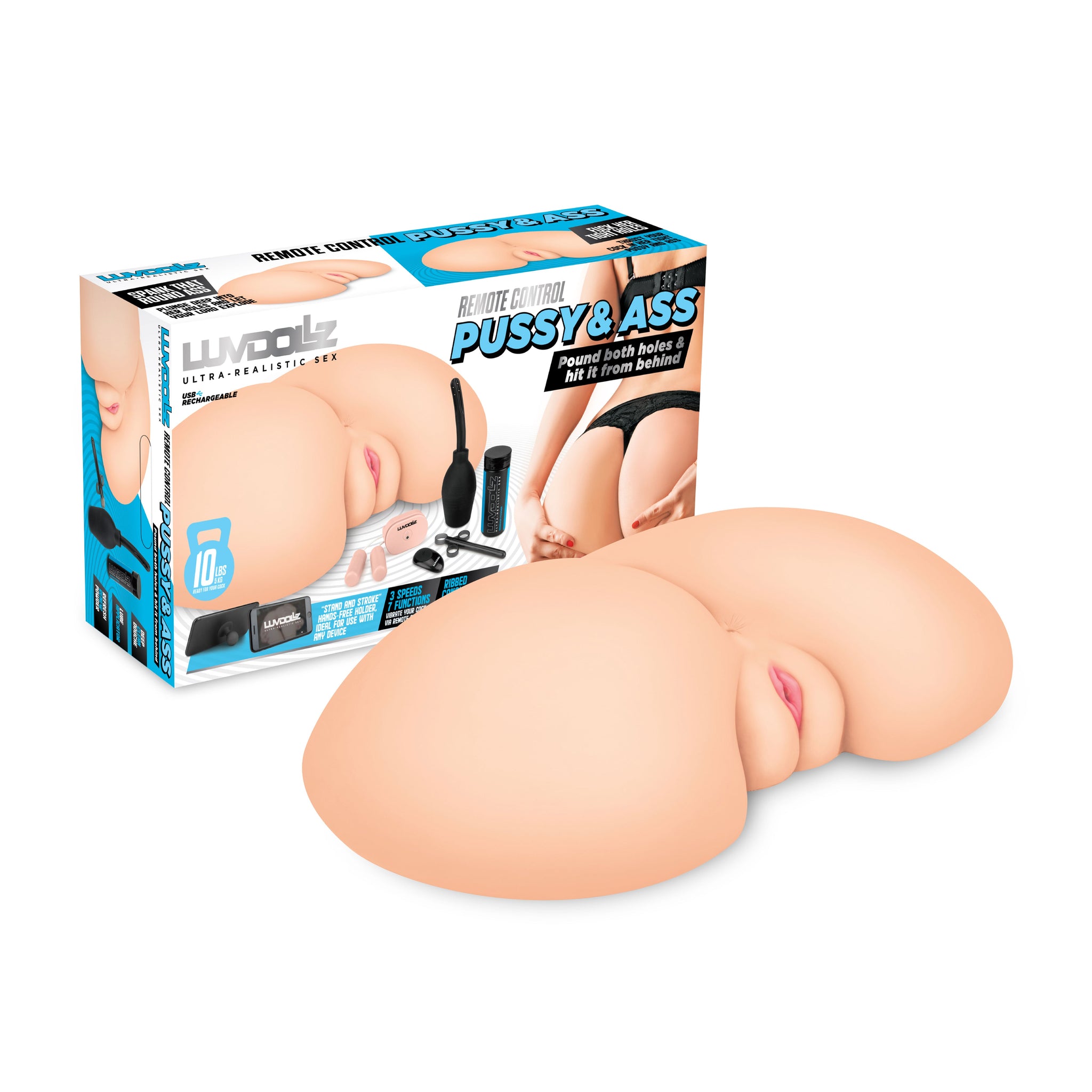 Luvdollz Remote Control Vibrating Pussy and Ass Masturbator Cream 8 Pounds > Sex Toys For Men > Assbators - Tophatter Daily Deals