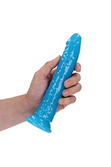 Shots Toys - RealRock - 8" Glow in the Dark Slim Realistic Dildo with Suction Cup - Blue Sex Toy - Tophatter Daily Deals