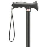 Ergonomic Adjustable Aluminum Walking Cane with Grip & Strap Black - Tophatter Daily Deals
