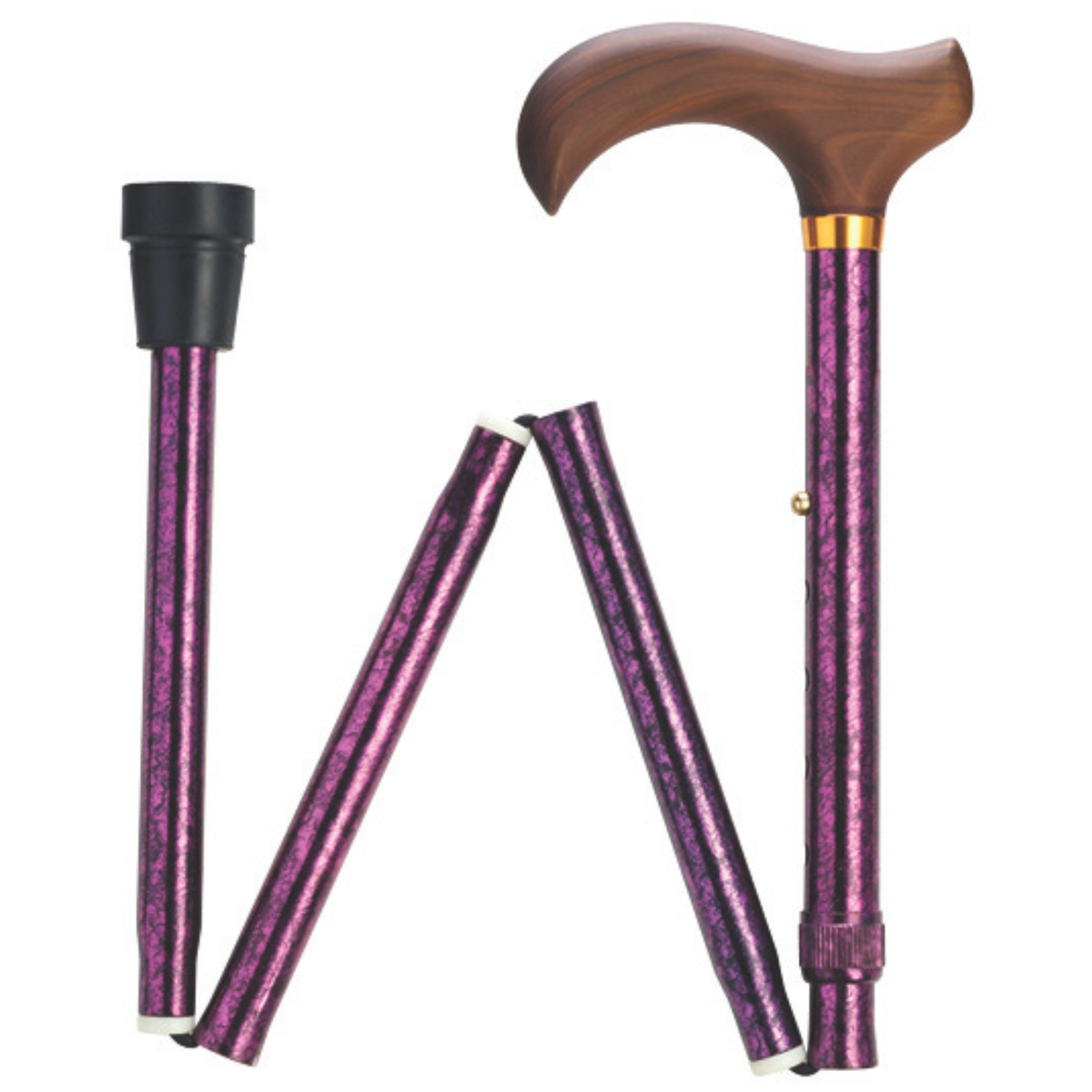 Granite Tone Wood Grain Derby Folding Cane, Adjustable 33''-37'', Purple Granite - Tophatter Daily Deals