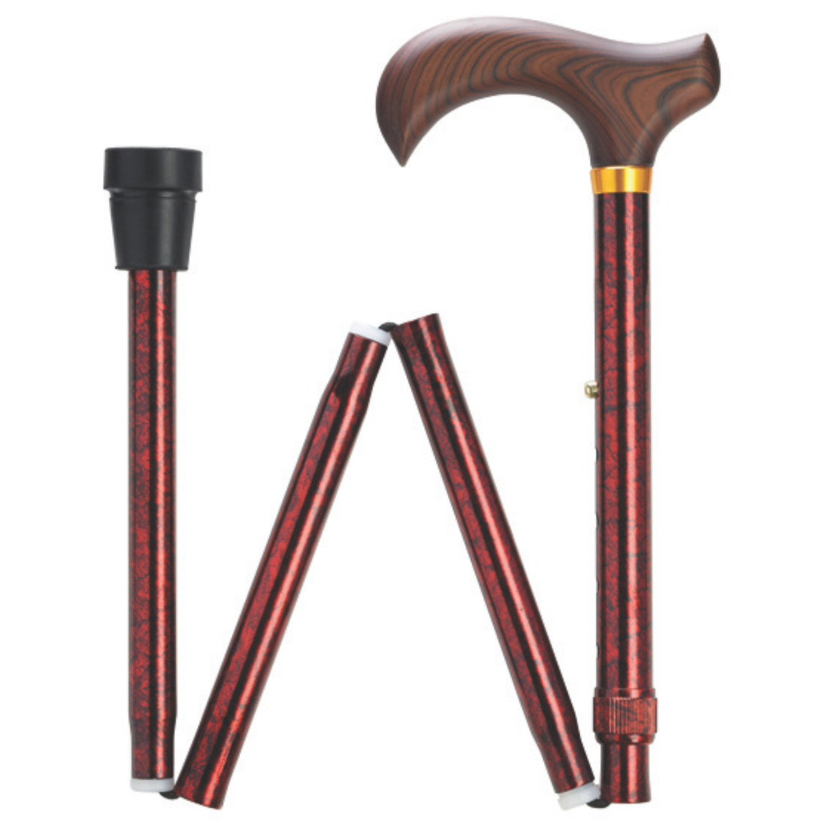 Granite Tone Wood Grain Derby Folding Cane, Adjustable 33''-37'', Red Granite - Tophatter Daily Deals