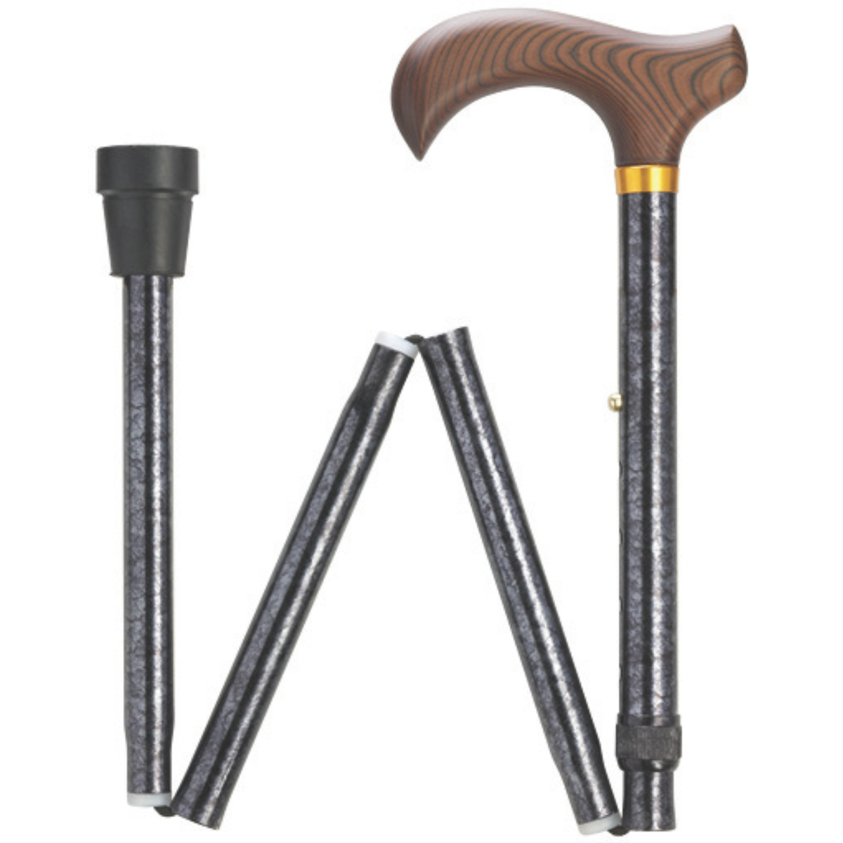 Granite Tone Wood Grain Derby Folding Cane, Adjustable 33''-37'', Black Granite - Tophatter Daily Deals