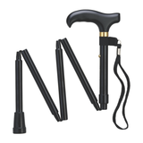 Compact Ladies Folding Cane - Adjustable Aluminum, Wood-Style Handle Black - Tophatter Daily Deals