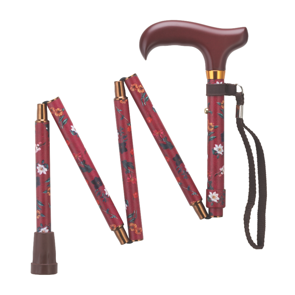 Compact Ladies Folding Cane - Adjustable Aluminum, Wood-Style Handle Fuchsia - Tophatter Daily Deals