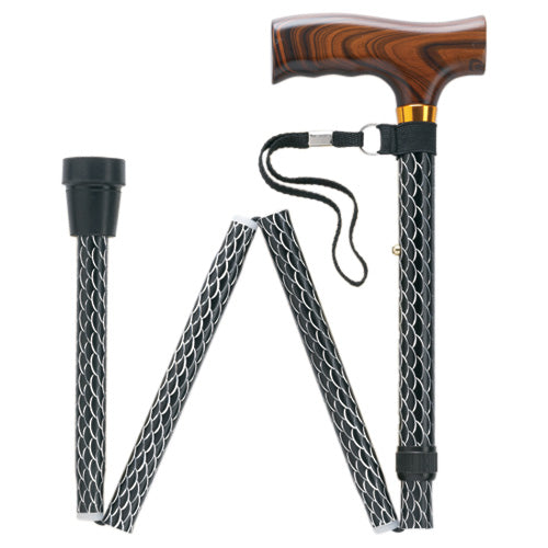 Elegant Scallop Design Folding Cane with Fritz Handle, 33-37 Adjustable Black - Tophatter Daily Deals