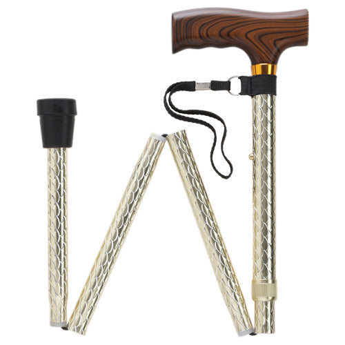 Elegant Scallop Design Folding Cane with Fritz Handle, 33-37 Adjustable Gold - Tophatter Daily Deals