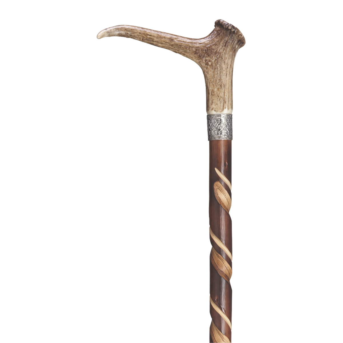 Premium Stag Horn Antler Walking Cane with Hand-Carved Chestnut Shaft - Tophatter Daily Deals