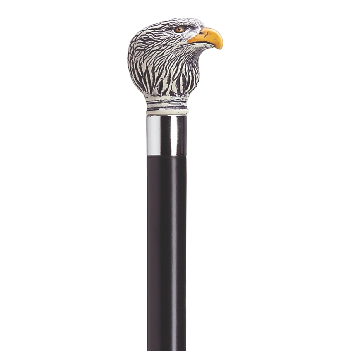 Antique Eagle Head Walking Stick with Silver Band, 36-Inch Shaft Black - Tophatter Daily Deals